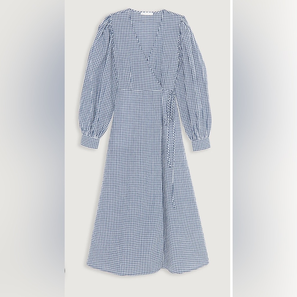 Oak & Fort | Cotton Midi Wrap Dress | Navy and White Gingham | NWOT | Size Small